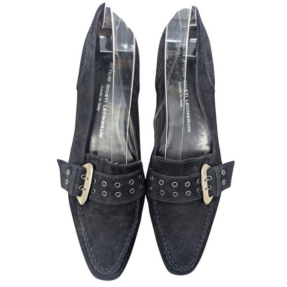 Attilio Giusti Leombruni Black Suede Buckle Loafers Women’s Size 39 Italy - Picture 1 of 7